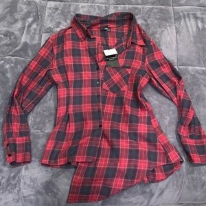 NWT ZARA ASYMMETRICAL BUTTON UP FLANNEL BLOUSE